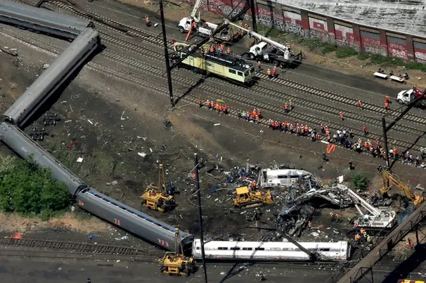 The scene of the Amtrak crash in north Philadelphia.